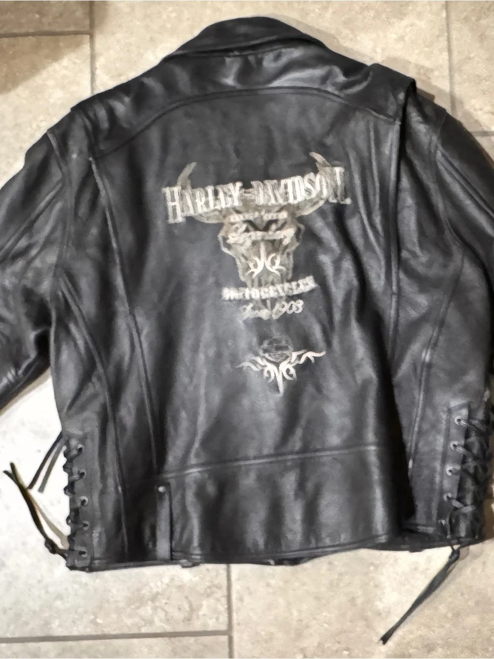 Harley-Davidson Black Leather Biker Jacket with Embossed Logo